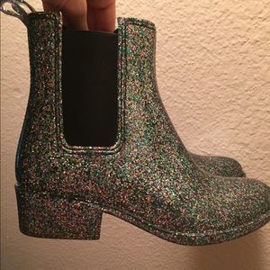 Jeffrey Campbell ‘Stormy’ glitter rain boot size 7